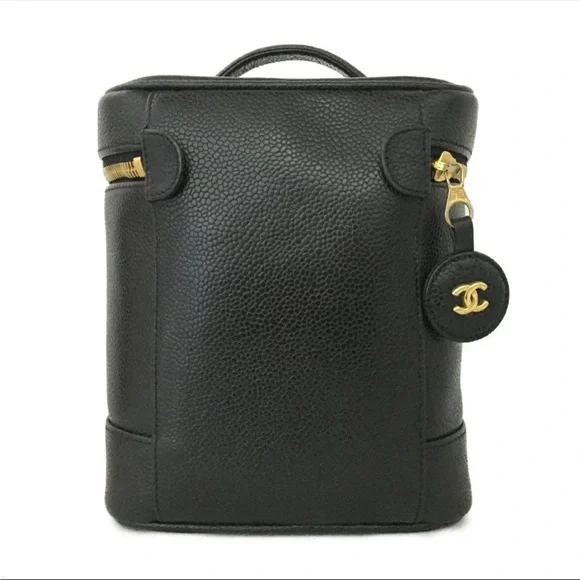 AUTH Black Chanel CC Leather Grained Calfskin Vanity Bag - Picture 4 of 14